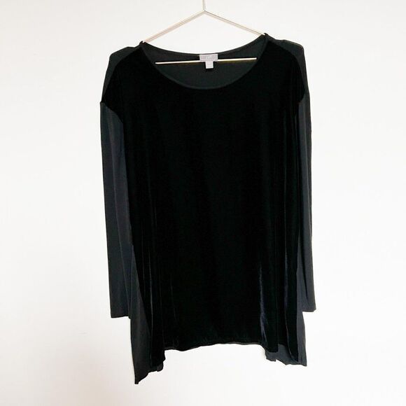 J Jill Black Velvet Long Sleeve Stretch Tunic Top Size Medium - Picture 1 of 8